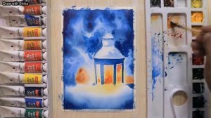 Новогодняя открытка акварелью. Простой пошаговый урок для начинающих