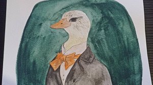 Рисунок акварелью / Гусь в костюме
