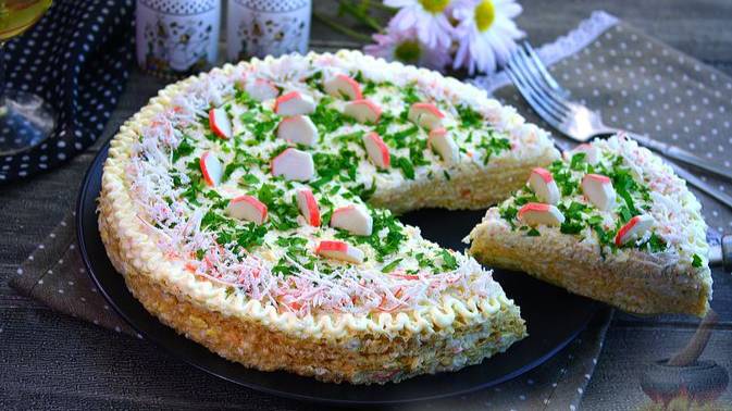 Нарядная закуска. ВАФЕЛЬНЫЙ ТОРТ С КРАБОВЫМИ ПАЛОЧКАМИ