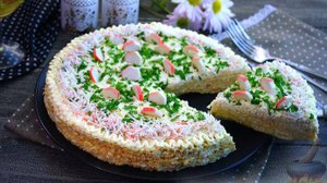 Нарядная закуска. ВАФЕЛЬНЫЙ ТОРТ С КРАБОВЫМИ ПАЛОЧКАМИ