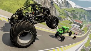 Эпичные прыжки и аварии на скоростных грузовиках -монстрах в BeamNG Drive