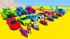 Спортивные машинки и мотоциклы для супергероев Мультфильмы с цветными машинками для детей и малышей