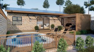 Контейнерный дом 12x2.5 м с бассейном! 😱 Роскошный дизайн из камня и дерева