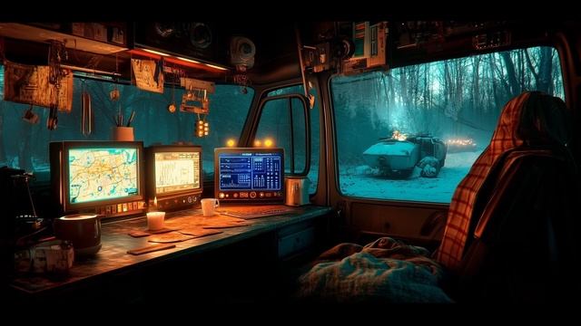 Repaired in the van while it snows, listening to dark music loops to relax. Solaris Ambient