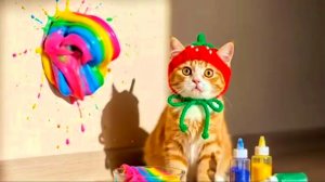 Мультики для детей, котик сделал разноцветный слайм, мультфильм детям/мультик