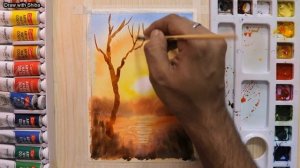 Мастер-класс по рисованию акварелью красивого заката и дерева для начинающих