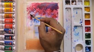 Красивый цветок, дерево и дверь акварелью. Простой пошаговый урок для начинающих