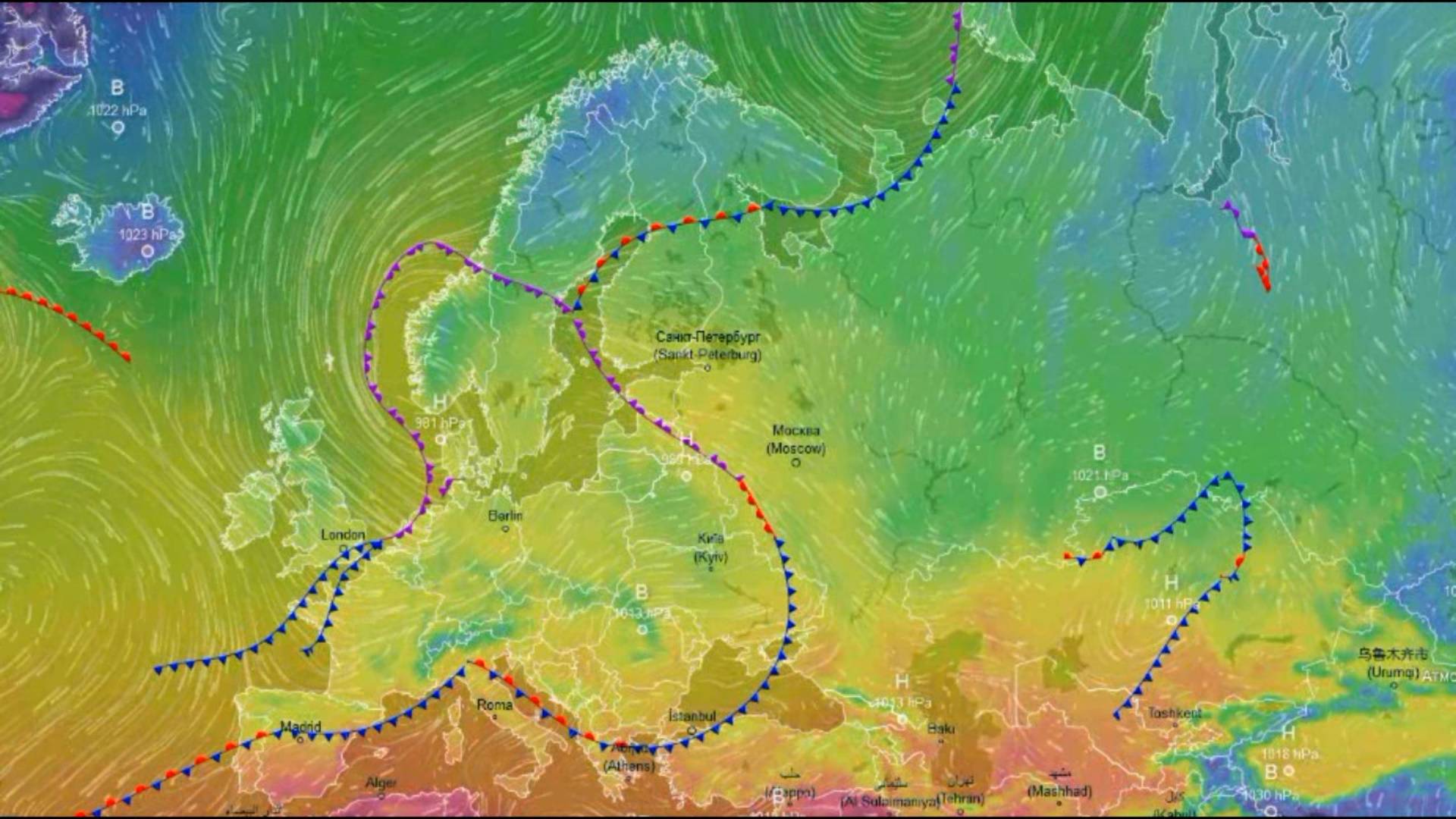 Движение воздушных масс воздуха над Европой и ЕТР за октябрь 2025 года