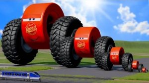 Большой и маленький Моноколесо Молния Маккуин на колесах Монстр-трака против поездов