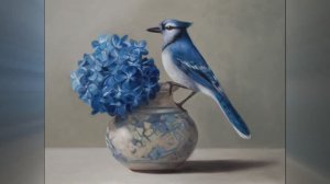Голубая сойка в Объятиях Гортензий🦜🌸 | Масляная Живопись | Творчество под Музыку 🎵 АртГейм