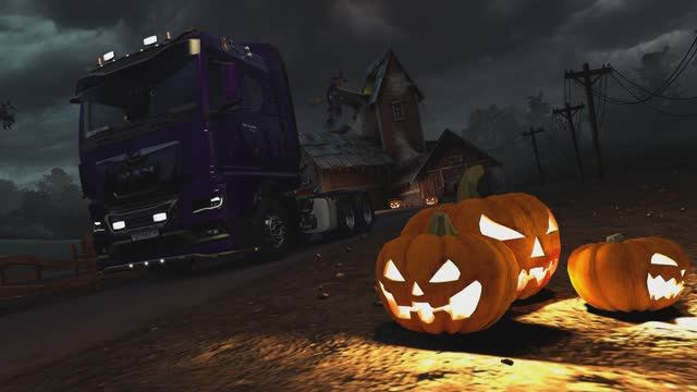 Euro Truck Simulator 2 "Евро Грузовик Симулятор 2" Меню: АНГАР Ведьмы Бракенрича Хелоин|4K SDR