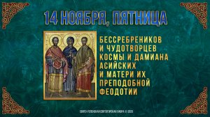 Бессребреников и чудотворцев Космы и Дамиана Асийских и прп. Феодотии. 14.11.2025 г.