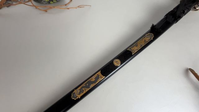 Катана Золотой дракон с клинком из дамаска ZLADINOX и жемчугом