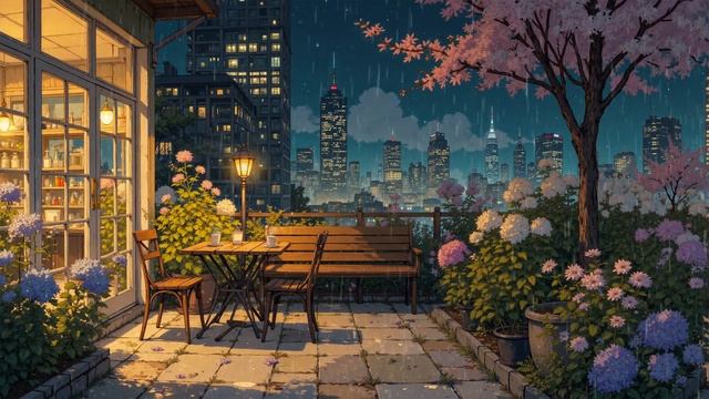 🌸 Kyoto Rainy Balcony Cafe 🌧️ Peaceful Lofi Music for Work, Focus and Calm