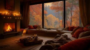 Cozy Cabin in the Autumn Forest Relaxing Piano and Fireplace Ambience for Work Study Sleep