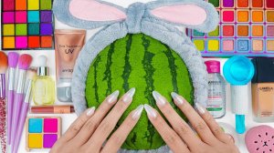 ASMR Макияж на Арбузе, Делаем Яркий MakeUp из блесток и теней
