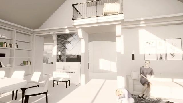 Набросок интерьера гостиной с балконом