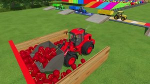 ВЕСЕЛЫЕ ТРАКТОРА РАБОТАЮТ НА ДЕТСКОЙ ФЕРМЕ. МУЛЬТИКИ ДЛЯ МАЛЫШЕЙ. ПЕРЕВОЗКА ФРУКТОВ.