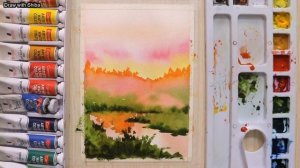 Мастер-класс для начинающих по рисованию акварелью красивого заката и дерева