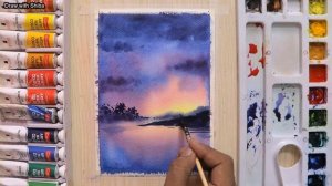 Мастер-класс для начинающих по рисованию акварелью красивого ночного пейзажа