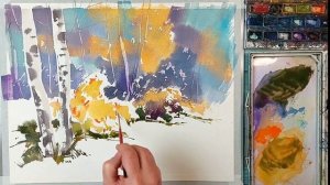 Первый снег, быстрая акварель