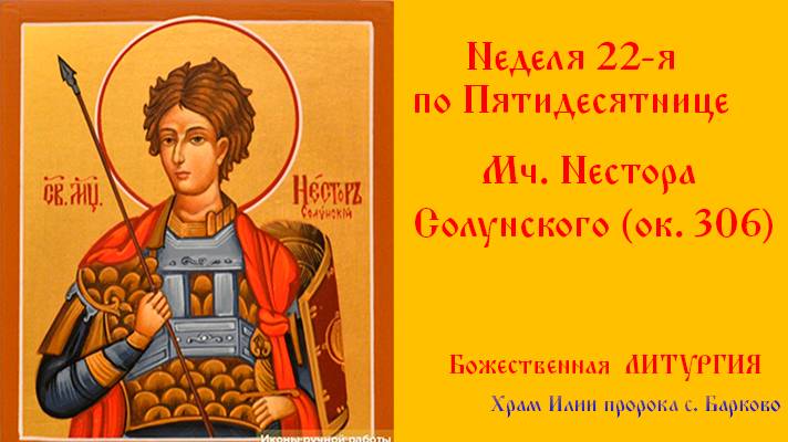 Неделя 22-я по Пятидесятнице. Мч. Не́стора Солунского (ок. 306). Божественная Литургия. смотреть онлайн