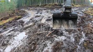 Строительство, дренажные работы на лесной дороге, продолжение