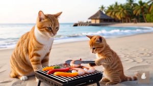 😹Мама кошечка готовит вкусные креветки и  морепродукты со своим маленьким сыночком🔥