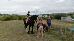 Конная прогулка.Дети.пони.Лошади.