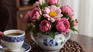 Футаж. Цветы в вазе. Кофе.