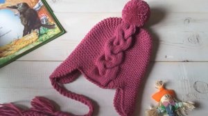 Шапка с ушками (спицами и подкладкой