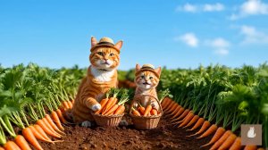 😹Мама кошечка со своим маленьким сыночком собирают вкусную морковку🔥
