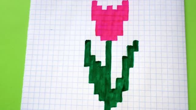 Как Рисовать Тюльпан по Клеточкам - Рисунки по клеточкам ♥ How To Draw a Flower - Pixel art