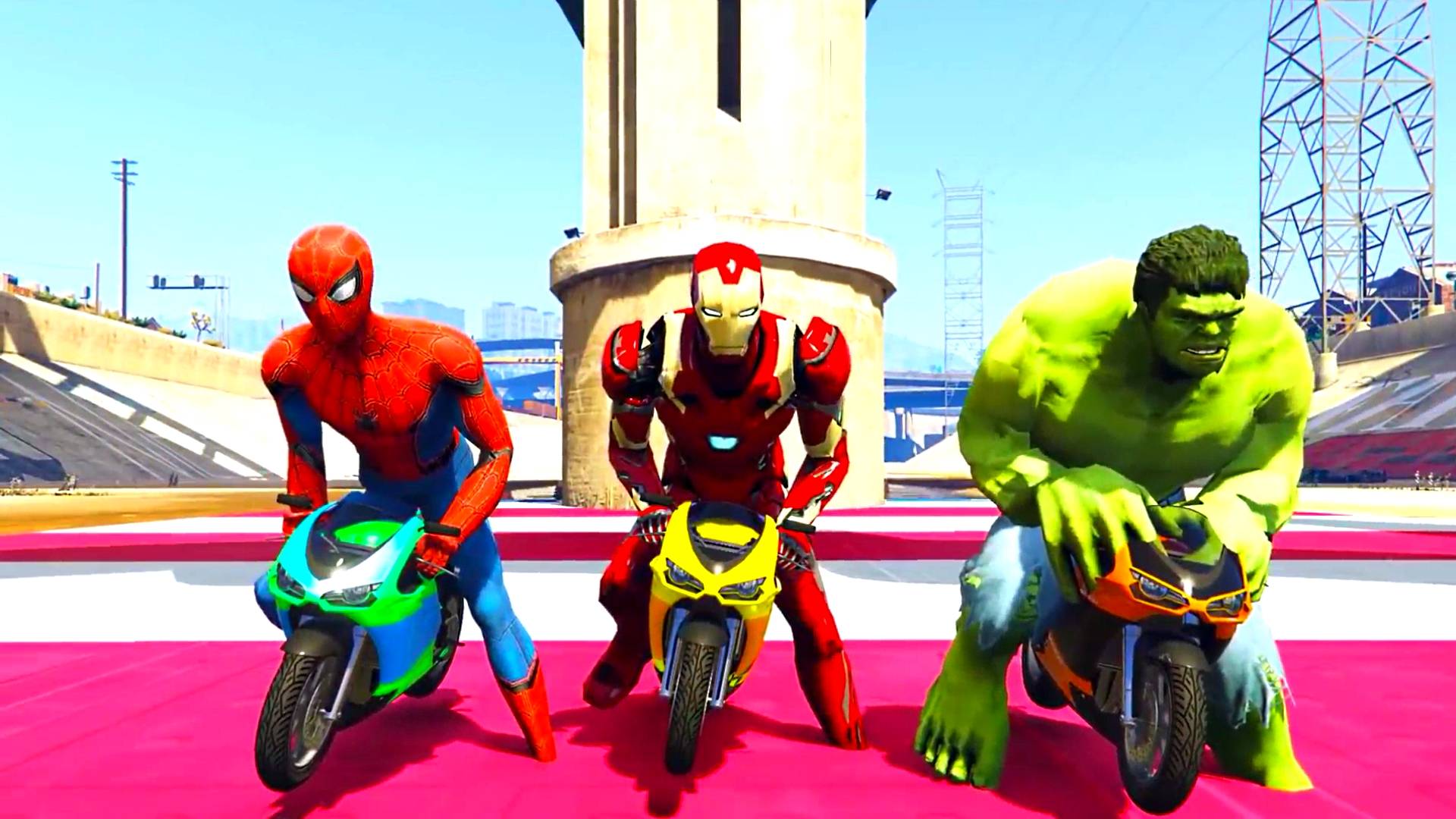 МОТОЦИКЛЫ МСТИТЕЛЕЙ! Человек-паук, Халк и Железный Человек. Весёлые супергерои для детей и малышей.