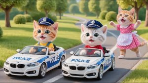 Мультики для детей, котики катаются на полицейской машинке, мультики детям/мультфильмы
