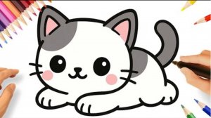 КАК ПРОСТО НАРИСОВАТЬ КАВАЙНОГО МИЛОГО КОТЕНОЧКА С СЕРЫМИ УШКАМИ 😻