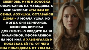 Свекровь, муж и золовка собирались на Мальдивы, а мне заявили: Ты чужая, лохушка, оставайся дома!