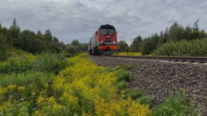 «Приветливый!» Тепловоз «КаМаз» 2ТЭ25КМ-0435 с грузовым поездом на перегоне, 2025 год