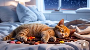 😹Милый пушистый котёночек ест много вкусных сладостей🔥