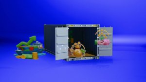 3D-анимация: контейнер с деньгами и иконками заработка