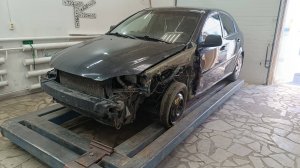 Шевроле Лачетти, ремонт после удара в стойку двери.