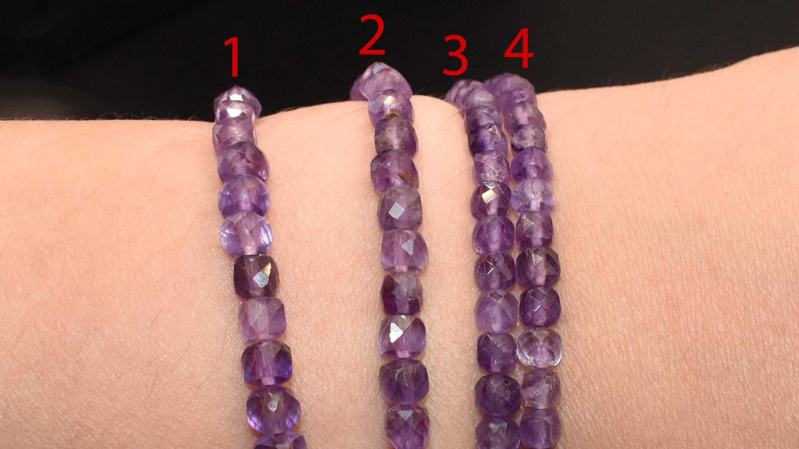 Браслет Аметист, гранёные кубы ~5 мм и 4.5 мм. Бразилия