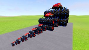 Большой и маленький кибертрак Tesla Lightning McQueen  против поездов  | BeamNG.Drive