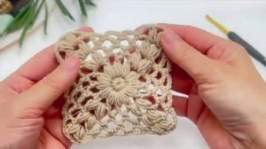 Очень простой узор крючком для начинающих - Квадратный мотив крючком