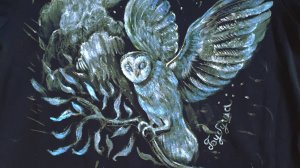 "На крыльях ночи" женская футболка с совой ручная роспись на заказ