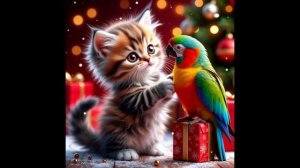 Новогодняя музыкальная  видео открытка с котятами