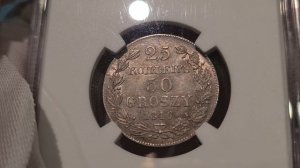 25 копеек 50 грошей 1846 MW в слабе NGC MS62