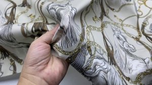 Хлопок кремового цвета с принтом лошади 14407