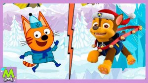 Три Кота и Щенячий Патруль в Зимних Гонках Наперегонки.Кошки против Собак.Кто Лучше