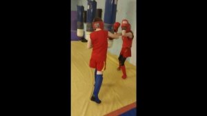 ушу-саньда.раздел кикбокс.топорик.Горбунова Алиса 10 лет и Харитонов Денис 10 лет.тренер Г.В.Ильин г